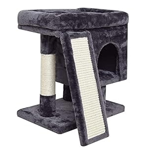 SYANDLVY Small Cat Tree for Indoor Cats Large Adult, Cat Tower with Scratching Post, Modern Cat House with Padded Perch, Kittens Condo with Board, Cat Cave (Smoky Grey)