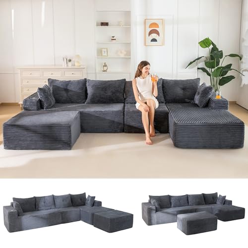 Image of MAXYOYO 132 inch Giant U-Shaped Modular Sectional Couch, Modern Boneless Couch for Living Room, Sofa in A Box, Oversized Sofa with Deep Seat, No Assembly Required, Dark Grey