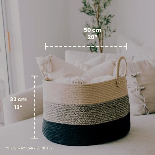 Image of OrganiHaus Round Toy Basket & Blanket Basket, Cotton Rope 20x13 inch | 3-Toned Brown - Round Cotton Rope Basket, 20x13 inch