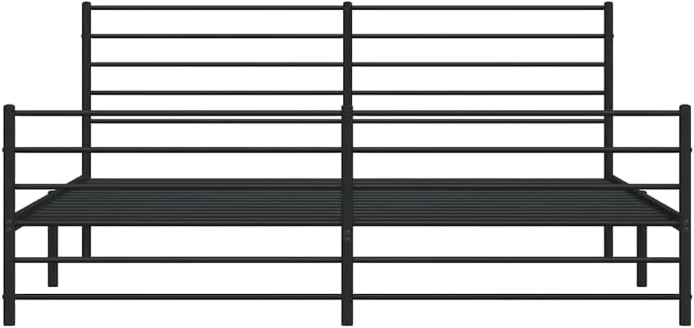 Bed Frame Black Powder-Coated Steel Sturdy Platform Foundation 76x80 in Easy-Assembly Nonslip Modern Minimalist Bedroom Furniture Mattress-Support