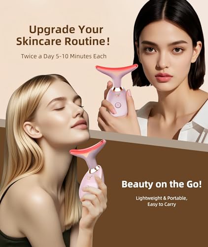 7 color face and neck massager light therapy red light based facial massager for skin care firming smoothing pink