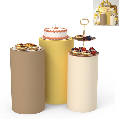 JKLUMI 3Pcs Cylinder Stand Covers for Party, Multicolor Cylinder Covers Plinth Stand Pillar Cover,Round Spandex Cylinder Pedestal Cover for Birthday Wedding Event Decor