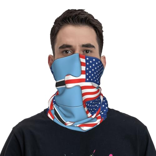 Neck Gaiter Botswana Botswanian Botswanan And American Flag Usa Friendship Face Mask Bandana Rave Face Cover Scarf Mask Balaclava Headband Head Wrap Sports Headwear Outdoors For Men Women