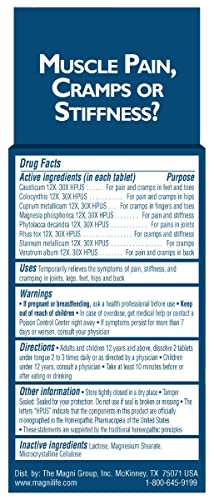Image of MagniLife Muscle Cramp Pain Relief Quick-Dissolve Tablets, 125 Count, Quinine-Free Homeopathic Medicine for Leg, Foot, Hip, Joint & Back Pain Relief, Helps Ease Muscle Ache, Cramping & Stiffness