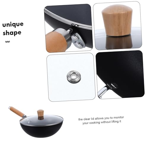 Wok pequeño de hierro con mango de madera miniatura 3