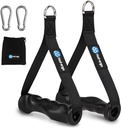 HXD-ERGO 2 Stück Einhandgriff für Widerstandsbänder, Fitnessband Griffe mit Metall D-Ring, Ergonomisches Kabelzug Griffe Latzug Griff für Home Gym Seilzug Fitness Kraftraining (Schwarz)