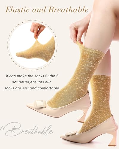 Syhood 4 Pairs Women's Novelty Glitter Ankle Socks Sparkly Metallic Casual Ladies Bright Retro Piles Ankle Socks 5