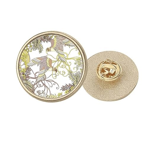 Broche ronde ukiyo-e dorée arbre oiseau pour sublimer vos vestes et écharpes