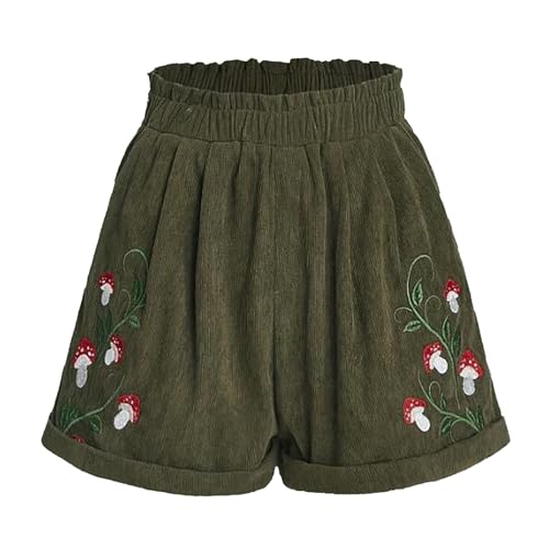 Shorts de pana para mujer estilo baggy con cintura alta elástica y bordados de verano