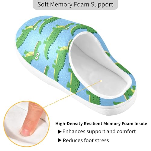 JUNZAN Green Crocodiles Blue Women Home Cotton Slippers Non Skid Memory Foam House Shoes for Hospital Funny Presents 6-72