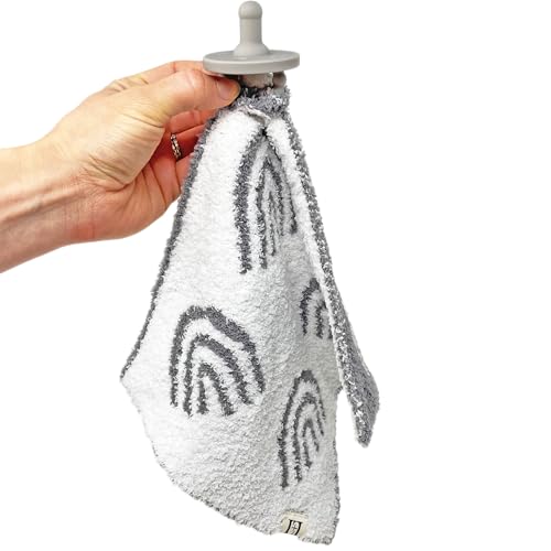 Image of L+L USA Rainbow Baby Lovey Pacifier /Teether Holder 10 inchx10 inch - DreamSoft Plush Fluffy Cuddly Soothie Reversible Mini Comfort Blanket - Cute Newborn Gift Essential Babies Boys Girls (Charcoal /White)