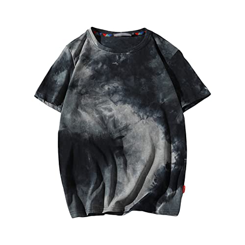 Hipster Crew Neck Tee Tie Dye Round Neck T-Shirt Casual Loose Print Short Sleeve Tops for Men (Navy Blue,X-Large)
