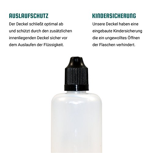 tiroba 15x Tropfflasche 100ml / gratis Trichter / 2x Messbecher / 15x Etiketten - Plastikflasche – Bild 4