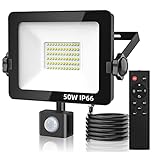 Aomeya Motion Sensor Outdoor Security Light, 50W 4750 Lumen LED Floodlights with PIR Sensor, IP66 Waterproof Motion Sensor Outdoor Wall Light with Remote Control for Garden (1, 50W)