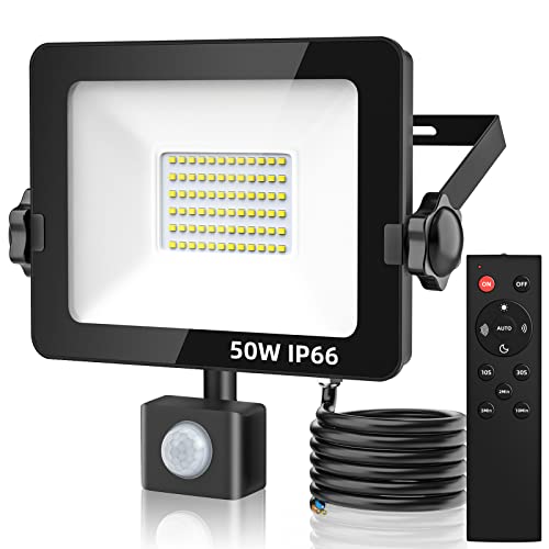 Foco LED de 30 W con mando a distancia por infrarrojos, detector de movimiento, para exteriores, superbrillante, 3000 lm, luz blanca fría, 6000 K, IP66, resistente al agua para jardín, garaje, campo