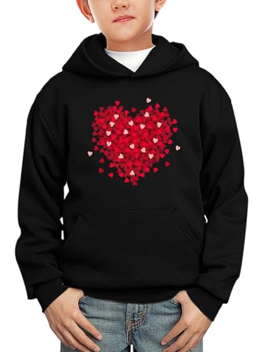 Remimi Boys Heart Sweatshirt Valentine's Black Hoodies Loving Heart Graphic Hooded Shirt 11-12 Years