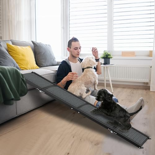 YRHome Hunderampe Klappbar Auto Hunderampe 157cm Hundetreppe Hundeautorampe mit Rutschfester Oberfläche & Schaumstoffgriff Tragbare für Große Hunde bis 110KG für LKW SUV Hochbetten Schwarz