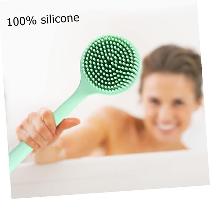 Image of Silicone Bath Brush with Long Handle - Soft Bristles Back Scrubber for Shower | Body Massage - Exfoliating Dirt Removal Brush for Men | Women (GREY)