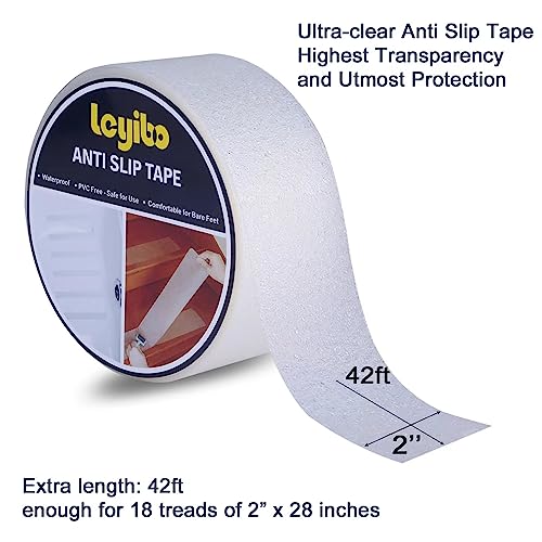 Image of Anti Slip Tape Clear Waterproof Outdoor /Indoor, 2 inch x 42Ft Non Slip Traction Grip Tape for Bathtubs, Boats, Stairs, Pools, Transparent, Soft, Comfortable for Bare Feet (2 inch X 42')