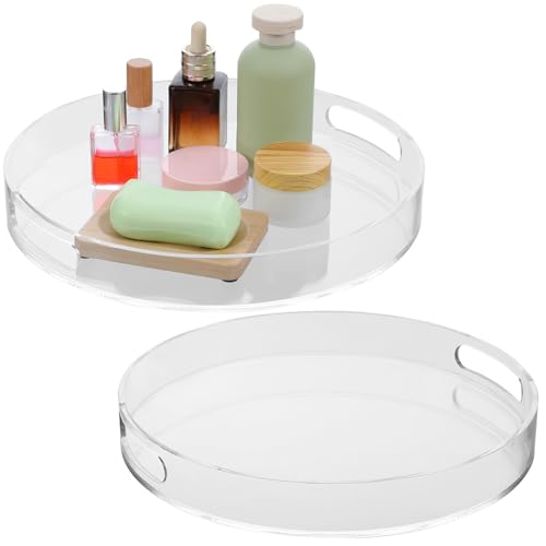 Best Round Acrylic Tray for Coffee Table: Stylish & Functional Picks 6 2 Pcs Acrylic Round Tray with Handles Sturdy Clear Round Serving Decorative Circle Tray for Kitchen Bathroom Vanity Coffee Table Ottoman Food Tea Snacks (11.8 Inch)