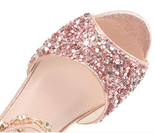 GOJERP Little Kids Girls Sandals Glitter Rhinestone Dress Pumps Sequins Princess Low Heels Party Dance Shoes (Pink, numeric_11)4