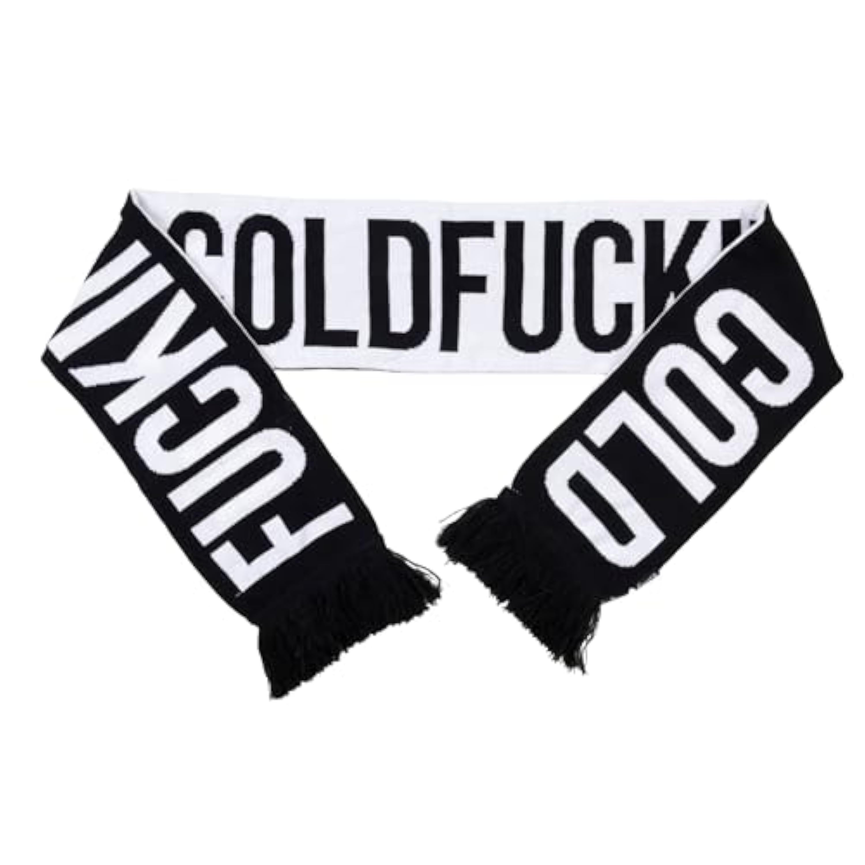Fisura – Bufanda hombre invierno negro y blanco con mensaje “F*cking cold”. Bufanda original reversible grande, suave, cálida y ligera. Con flecos. 150 cm. Accesorio de invierno.