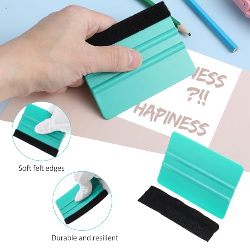 Image of Hariendny Squeegee for Vinyl, 2 Pcs Pink and Teal Vinyl Scraper Tools Wallpaper Smoothing Suede Felt Edge Squeegee Craft Sign Making Wrap Tool for Car Window Wrap Tint Application ppf Tools