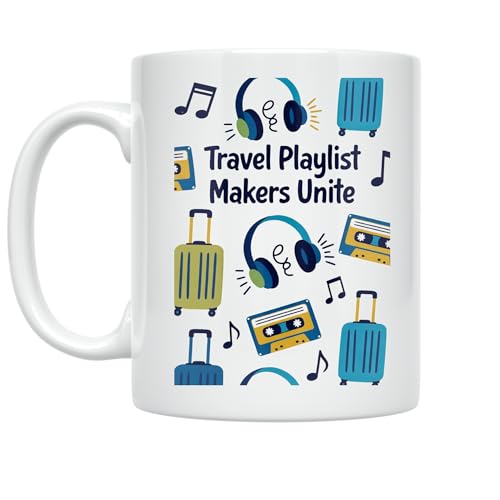 Travel Enthusiast Coffee Mug - Travel Playlist Makers Unite - 11 oz White Ceramic - Adventurous Vibe