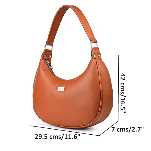 Image of K London Women's Vegan Leather Half Moon Bag | Stylish Black Shoulder Hobo | Compact Baguette Purse for Office, Casual, Party & Travel Use