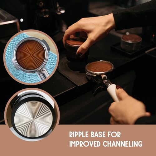 Image of 51mm Espresso Tamper, Auto-leveling Spring-loaded Palm Tamper, Stainless Steel Ripple Base with Non-Slip Grip
