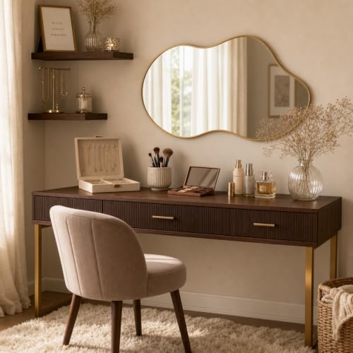 Image of Irregular wall Mirror 26 inchx46 inch Gold Asymmetrical Mirror