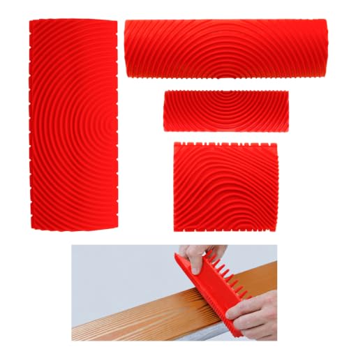 HUIKANGSHENG Wood Graining Tool 4Pcs Rubber Pattern Kit for Furniture
