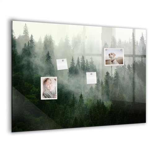 Tableau magnétique en verre trempé 100x70cm design forêt brumeuse pour bureau et maison