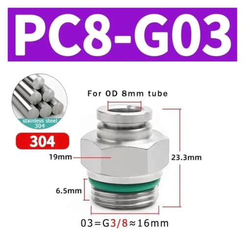 Conector de tubo de aire de PC en acero inoxidable con rosca M5 a 1/2 pulgada de 10 piezas 3