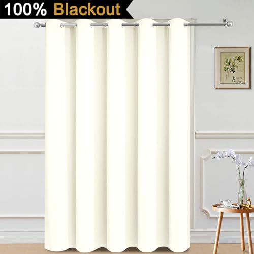 Image of Yakamok Cream 100% Blackout Patio Door Curtain Panels W70 x L84,1 Panel | Noise Reducing Barrier Panel for Sliding Glass Door, 2 Thick Layers Heat Full Light Blocking Patio Door Drapery