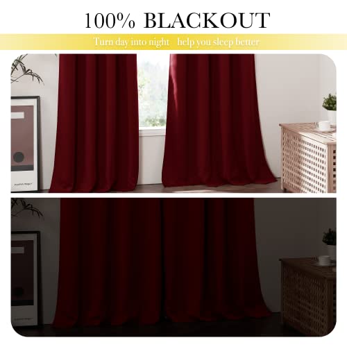 Image of NICETOWN 100% Blackout Curtains with Same Color Liner Backing, Thermal Insulated Curtains for Bedroom, Noise Reducing Drapes, Red, 42 inch Wide x 84 inch Long Per Panel, Set of 2 Panels