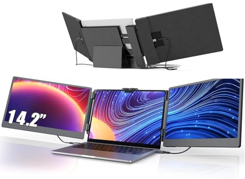 Image of Leudaich 14'' Laptop Monitor Extender for Triple Monitor Dispaly, FHD IPS Portable Monitor for 13 inch-16 inch Laptops, HDMI /USB-A /Type-C Plug-Play Tri-Screen for Windows, Chrome, Mac and Switch