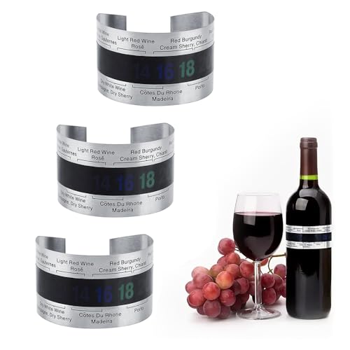 3 Stück Weinflaschen Thermometer, Edelstahl Wein LCD Thermometer Sofort Ablesbares Bierflaschen Armband Temperatursensor Stilvolle Temperatur Thermometer Manschette