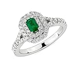 JewelryGift 925 Sterling Silver Double Halo Ring Created Emerald Faceted Loose Gemstone Daily Wear Prong Set Jewelry Ring for Women and Girl UK Size : U