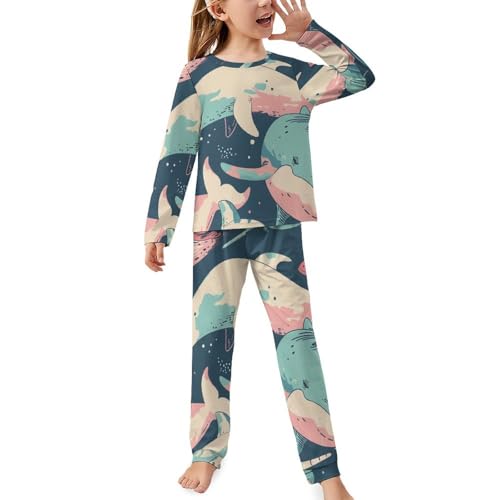Cute Narwhal PatternsChildren's Pajama Set Round Neck Long Sleeve Top + Pants Two-piece Set100CM