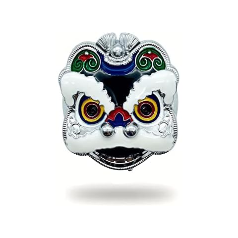 CB Push Start Button Cover, Cool Dancing Lion Metal Decoration Protective Interior Accessories, Universal Car Engine Pushbutton Cover, Chrome Ring Switch Cover, Silver-Black Cover