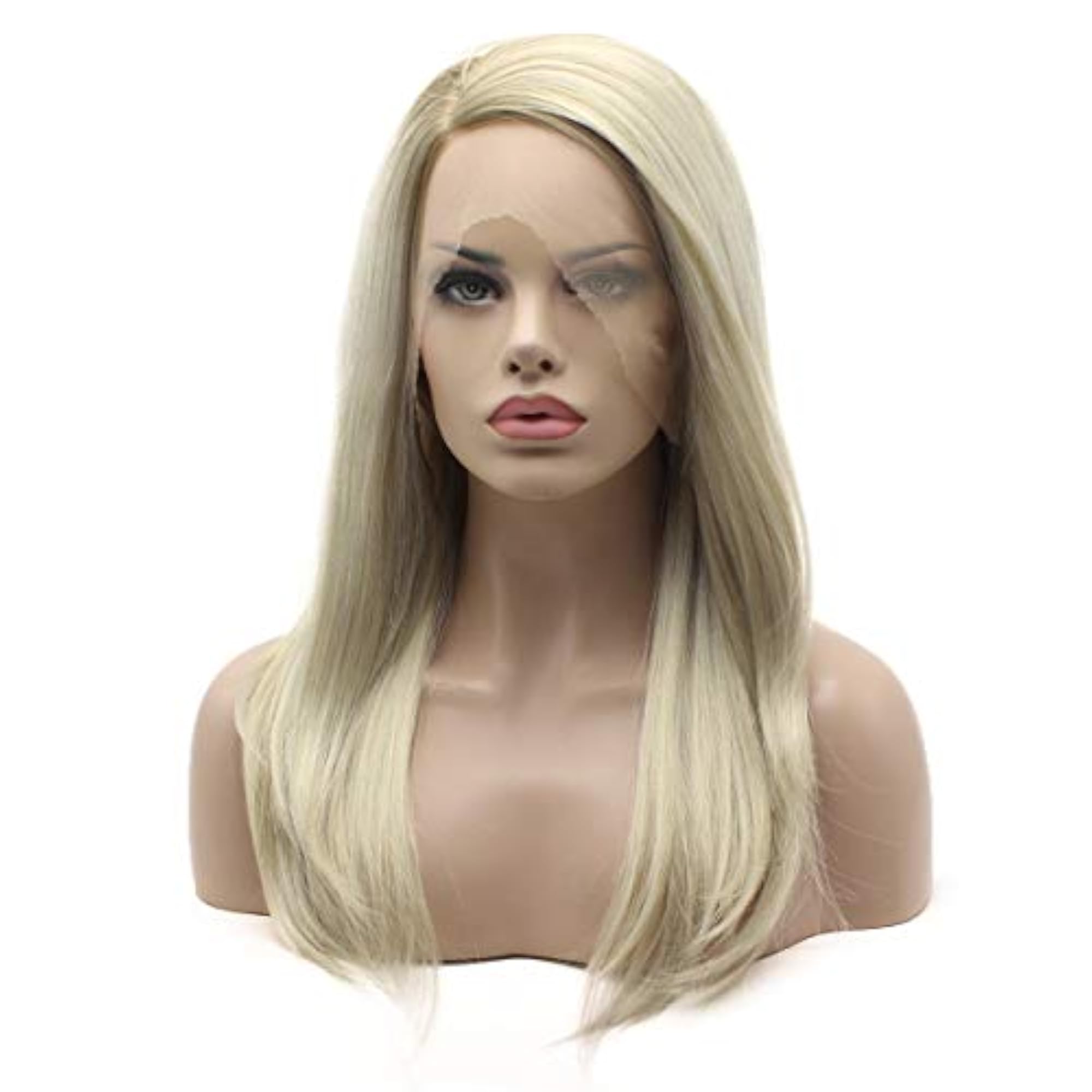 Brown Root Blonde Ombre Synthetic Lace Front Wig, Medium Length