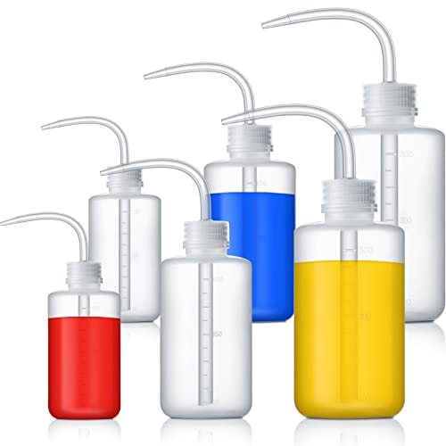 6 Piezas de Botellas de Lavado, Botella Exprimible de Multi Tamaño Botellas de Seguridad de LDPE con Boca Estrecha para Suministros de Jardinería Laboratorio (500 ml, 250 ml, 150 ml) Cover