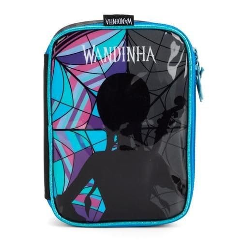 Wandinha Estojo Escolar com Zíper, Design Geométrico em Azul e Roxo, 1 Compartimento