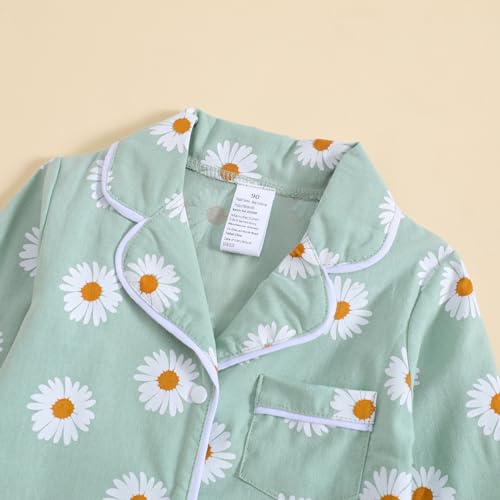 Toddler Baby Boy Girl Satin Pajamas Set Floral Long Sleeve Button Down Sleep Shirts Top Lounge Pants Fall Pjs Kids Sleepwear2