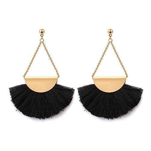 Fan Shape Tassels Dangle Stud Earrings For Women's Girls Bohemia Ethnic Eardrop Jewellery by SUNSCSC (W682A)