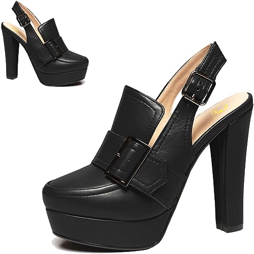 Image of SHODENSE Women Vintage Platform Chunky High Heels Pumps Shoes Round Closed Toe Platform Loafers Ankle Strap Block Heel Slingback Summer Sandals Backless Buckle Loafer Ladies Chic Sexy Party 4-11 M US