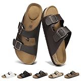 Wizshoe Sandalias Mules Hombre Zapatillas Planas Verano Zuecos Sandals de Corcho Zapatos Planos con Hebilla Ajustable Cómodos con Plantilla Ergonómica Interior Exterior Marrón Oscuro 43 EU