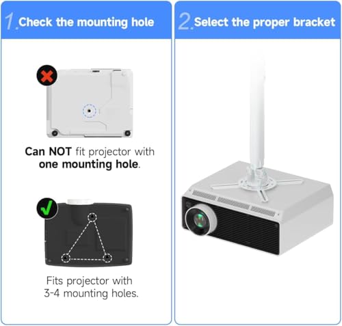 Image of suptek White Projector Ceiling Mount Bracket Fits Flat or Sloped Ceiling Height Adjustable with Extendable Length for LCD /DLP Projectors (PR05)