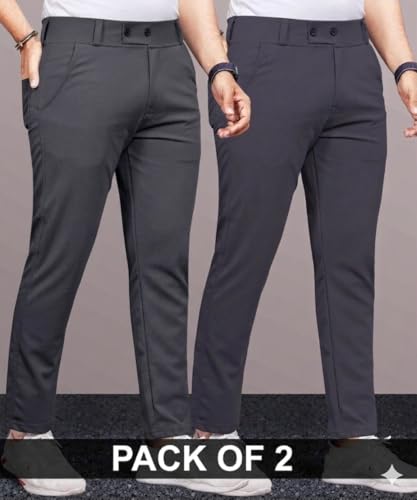 Image of Men's Slim Fit Lycra Formal Trousers Combo | Stretchable Smart Casual Pants for Office Wear | Mid-Rise Flat Front Stylish Chinos